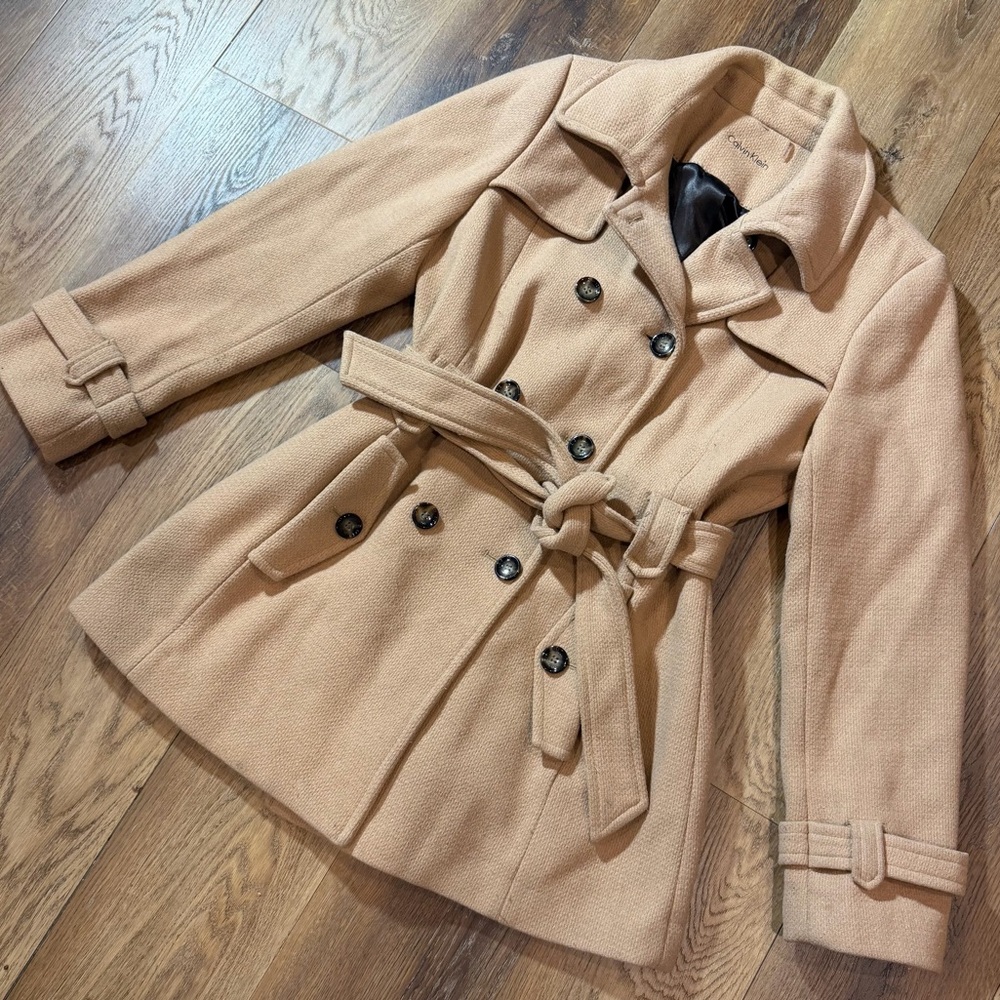 Vintage Wool Calvin Klein Coat Vintage Wool Coat Camel Belted Peacoat CBK